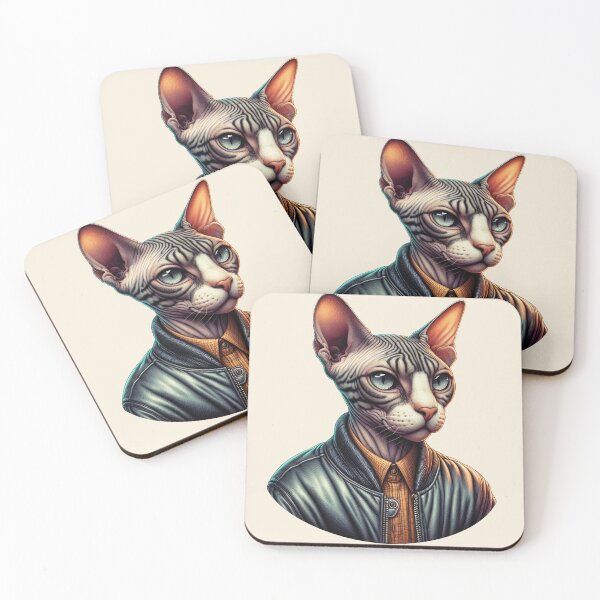 Item preview, Urban Cats #59 - Mackerel Tabby Sphynx Cat wearing a leather bomber jacket designed and sold by elektronen.