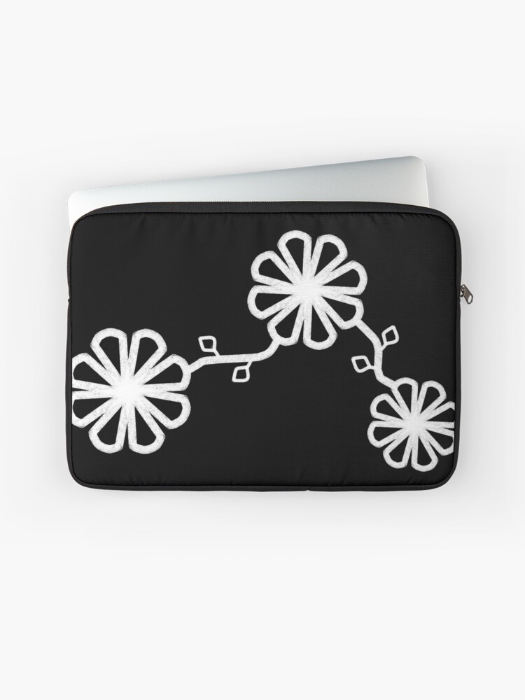 Thumbnail 1 of 2, Laptop Sleeve, Flower Design Chalk Texture Black Background designed and sold by CarlaBaremb.