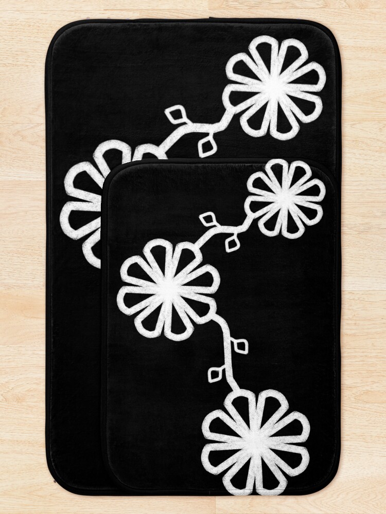 Thumbnail 5 of 6, Bath Mat, Flower Design Chalk Texture Black Background designed and sold by CarlaBaremb.