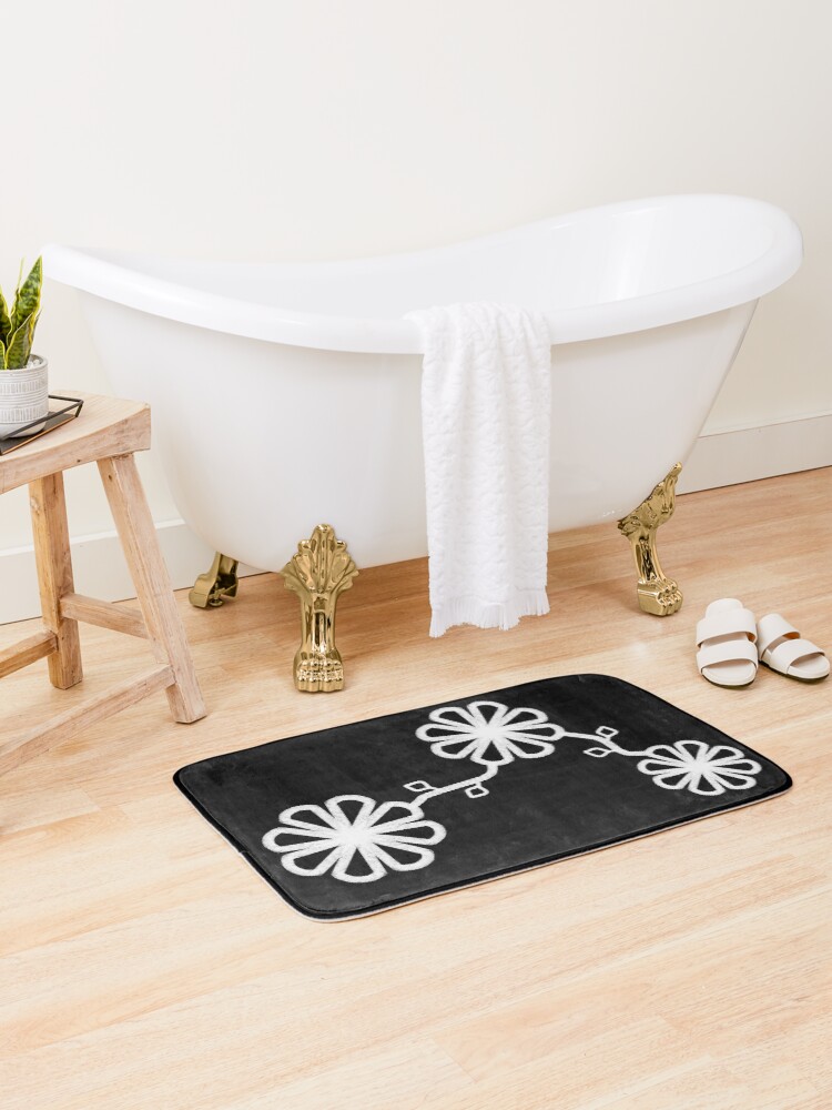 Thumbnail 1 of 6, Bath Mat, Flower Design Chalk Texture Black Background designed and sold by CarlaBaremb.