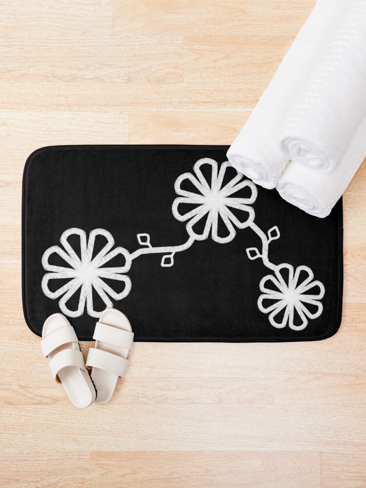 Thumbnail 2 of 6, Bath Mat, Flower Design Chalk Texture Black Background designed and sold by CarlaBaremb.