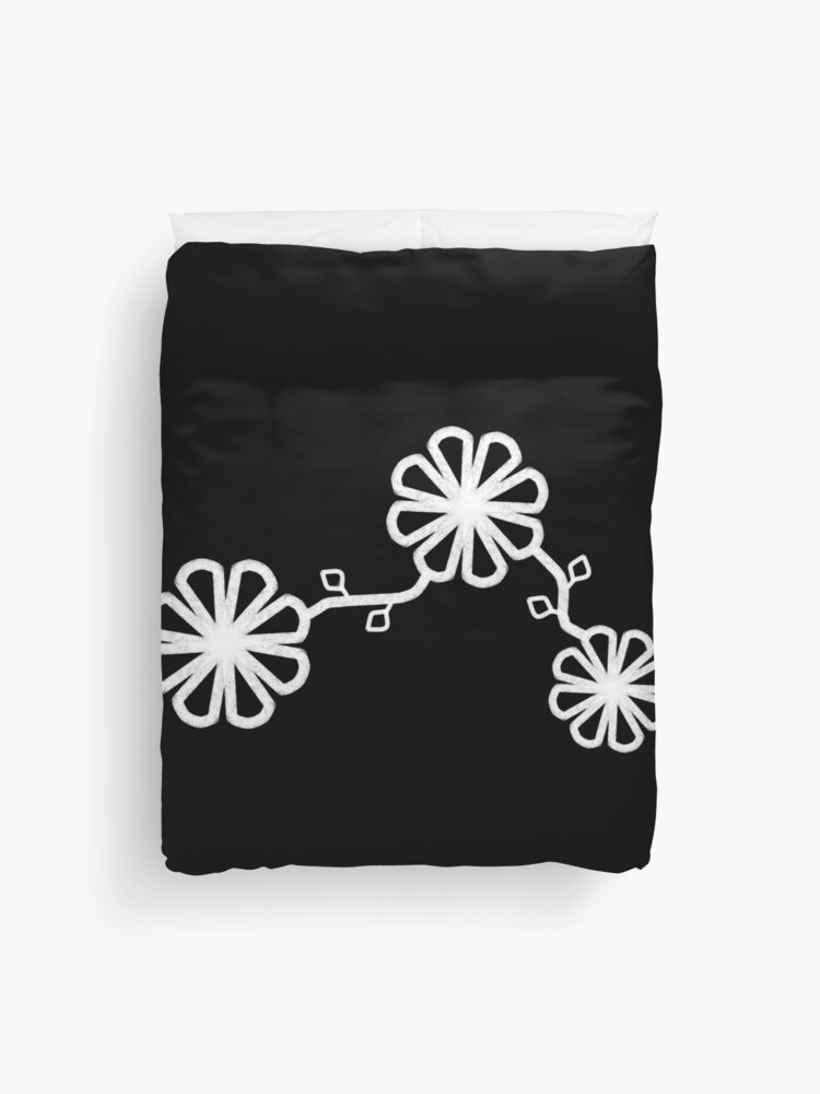 Thumbnail 1 of 2, Duvet Cover, Flower Design Chalk Texture Black Background designed and sold by CarlaBaremb.