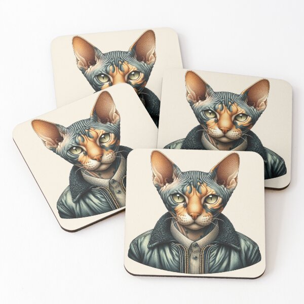 Item preview, Urban Cats #60 - Mackerel Tabby Sphynx Cat wearing a leather bomber jacket designed and sold by elektronen.
