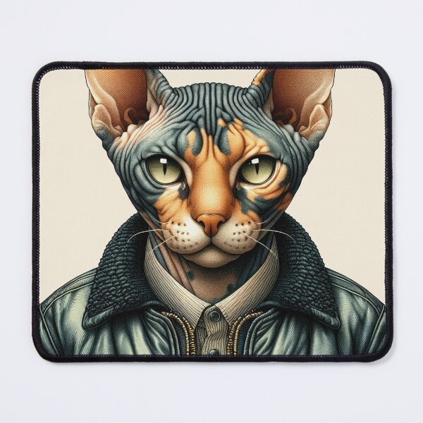 Item preview, Urban Cats #60 - Mackerel Tabby Sphynx Cat wearing a leather bomber jacket designed and sold by elektronen.
