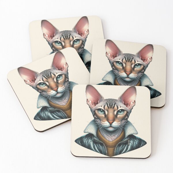 Item preview, Urban Cats #61 - Mackerel Tabby Sphynx Cat wearing a leather bomber jacket designed and sold by elektronen.