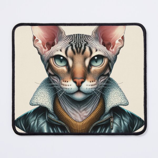 Item preview, Urban Cats #61 - Mackerel Tabby Sphynx Cat wearing a leather bomber jacket designed and sold by elektronen.