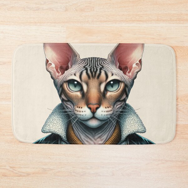 Item preview, Urban Cats #61 - Mackerel Tabby Sphynx Cat wearing a leather bomber jacket designed and sold by elektronen.
