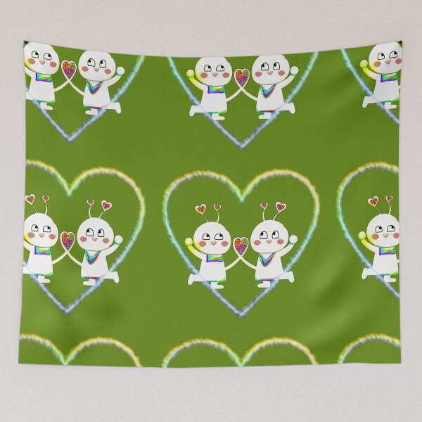 Item preview, A sweet couple in love in the rainbow heart (green) designed and sold by kikidu21.