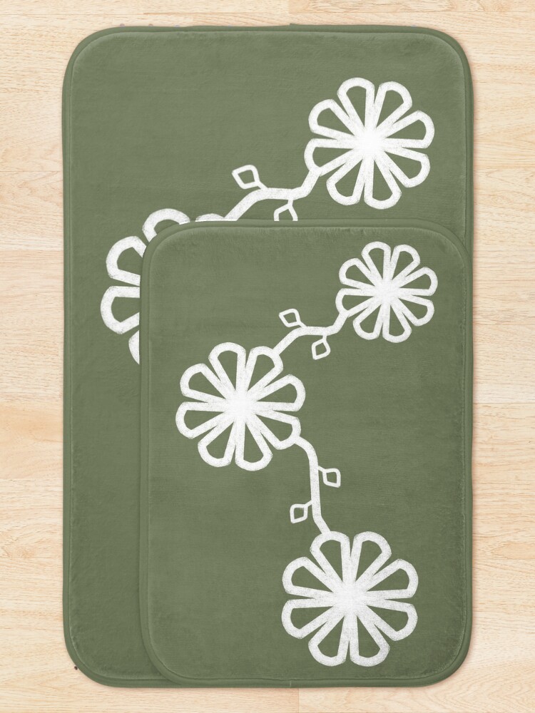 Thumbnail 5 of 6, Bath Mat, Flowers Chalk Texture Jungle Green Background designed and sold by CarlaBaremb.