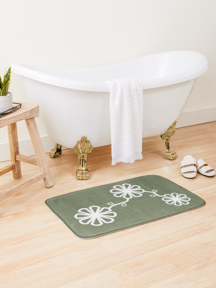 Thumbnail 1 of 6, Bath Mat, Flowers Chalk Texture Jungle Green Background designed and sold by CarlaBaremb.