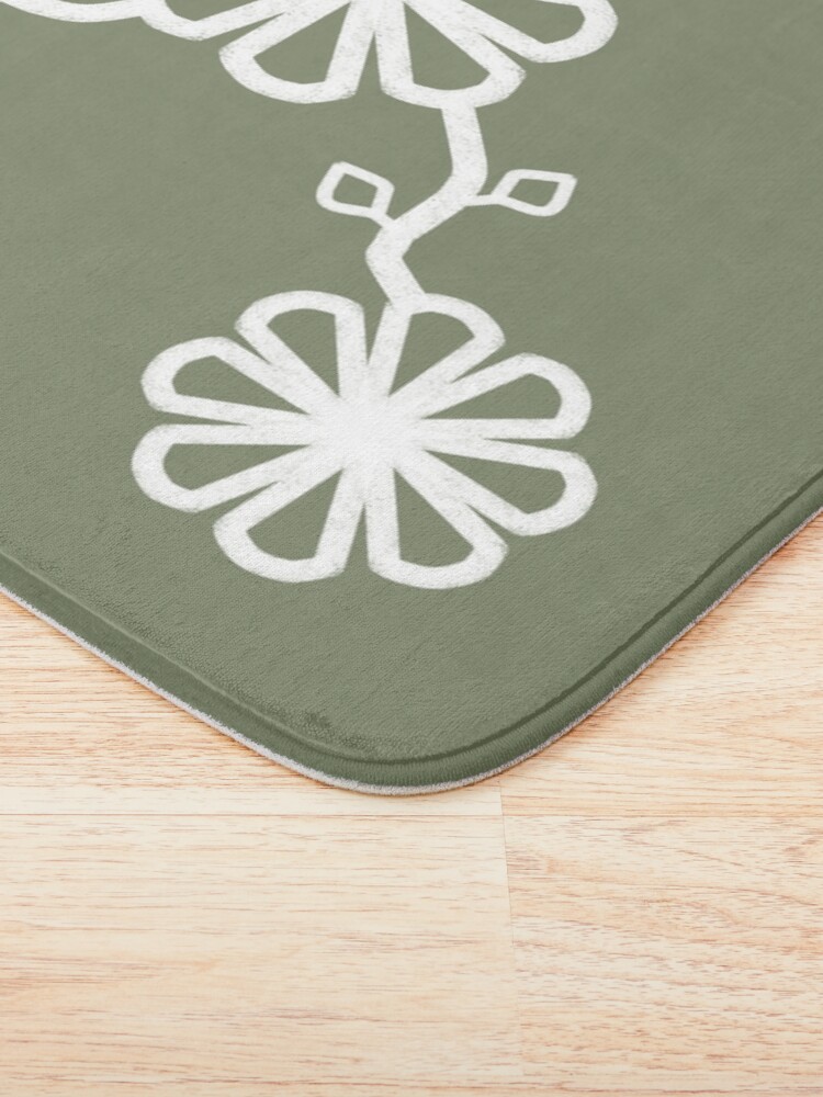 Thumbnail 3 of 6, Bath Mat, Flowers Chalk Texture Jungle Green Background designed and sold by CarlaBaremb.