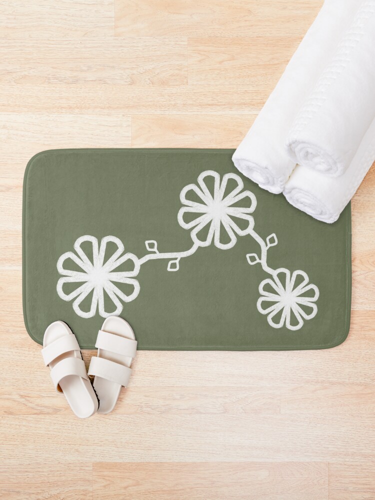 Thumbnail 2 of 6, Bath Mat, Flowers Chalk Texture Jungle Green Background designed and sold by CarlaBaremb.