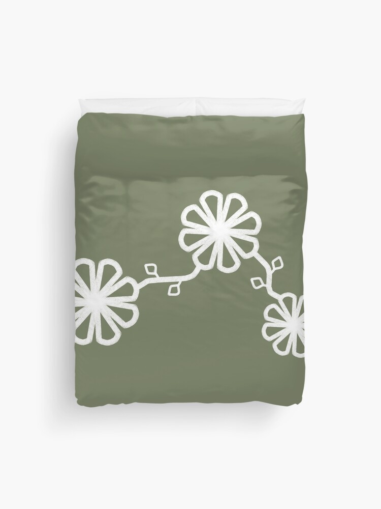 Thumbnail 1 of 2, Duvet Cover, Flowers Chalk Texture Jungle Green Background designed and sold by CarlaBaremb.