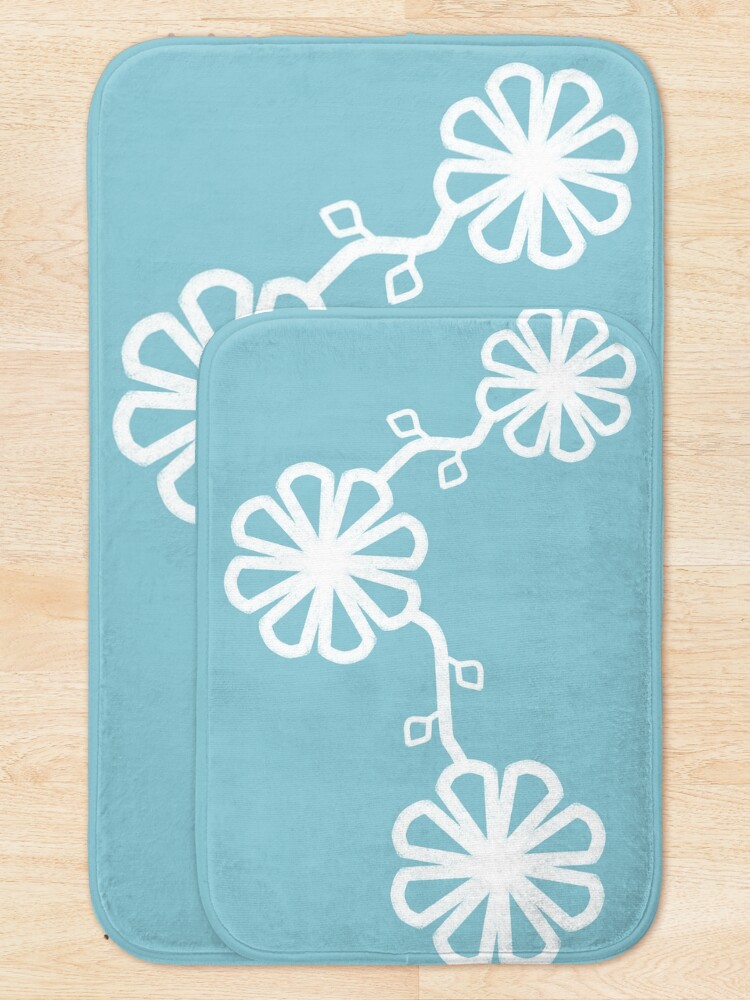 Thumbnail 5 of 6, Bath Mat, Minimalist Flower design Teal Background designed and sold by CarlaBaremb.