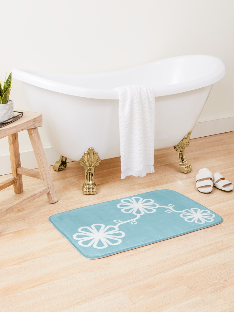 Thumbnail 1 of 6, Bath Mat, Minimalist Flower design Teal Background designed and sold by CarlaBaremb.
