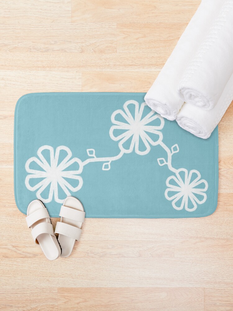 Thumbnail 2 of 6, Bath Mat, Minimalist Flower design Teal Background designed and sold by CarlaBaremb.