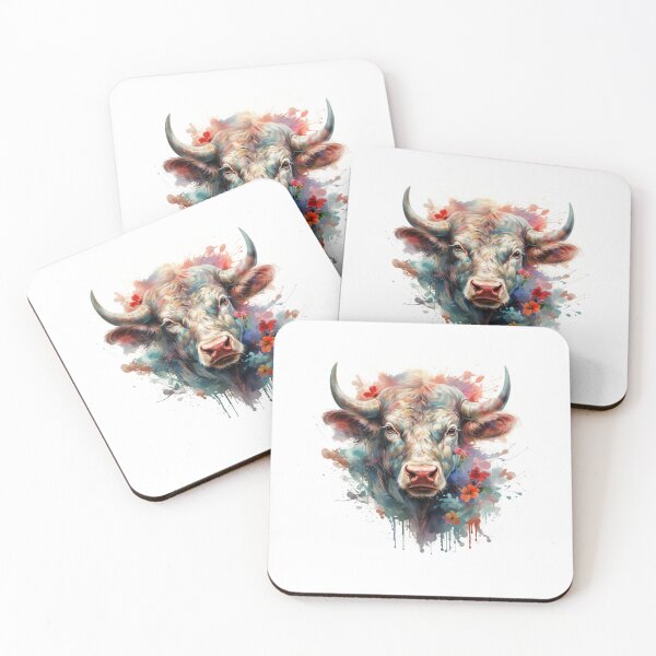 Item preview, Boho Bull Floral Watercolor designed and sold by EnchantInk.