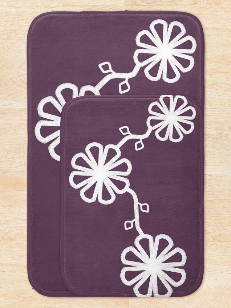 Thumbnail 5 of 6, Bath Mat, Flower Design Chalk Texture Purple Background designed and sold by CarlaBaremb.