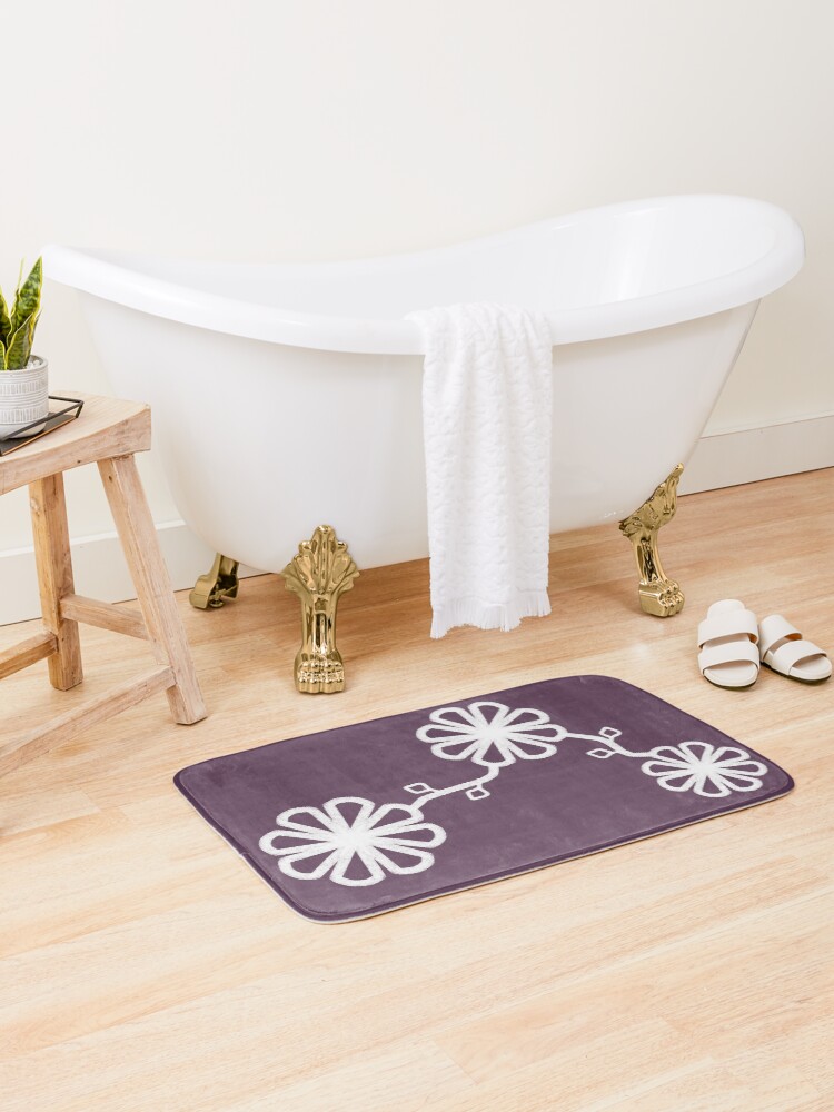 Thumbnail 1 of 6, Bath Mat, Flower Design Chalk Texture Purple Background designed and sold by CarlaBaremb.