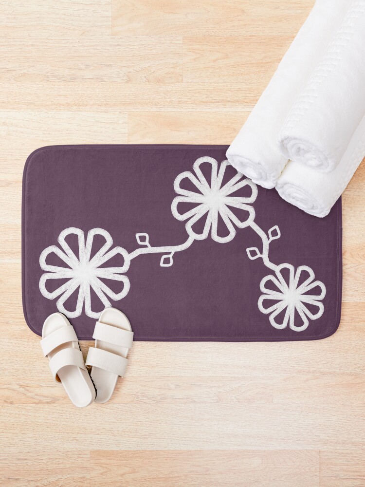 Thumbnail 2 of 6, Bath Mat, Flower Design Chalk Texture Purple Background designed and sold by CarlaBaremb.