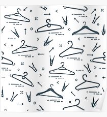 Pattern with clothes hangers and clothespins. Poster