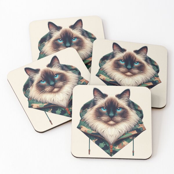 Item preview, Urban Cats #65 - Seal Point Birman Cat wearing an urban camo windbreaker designed and sold by elektronen.