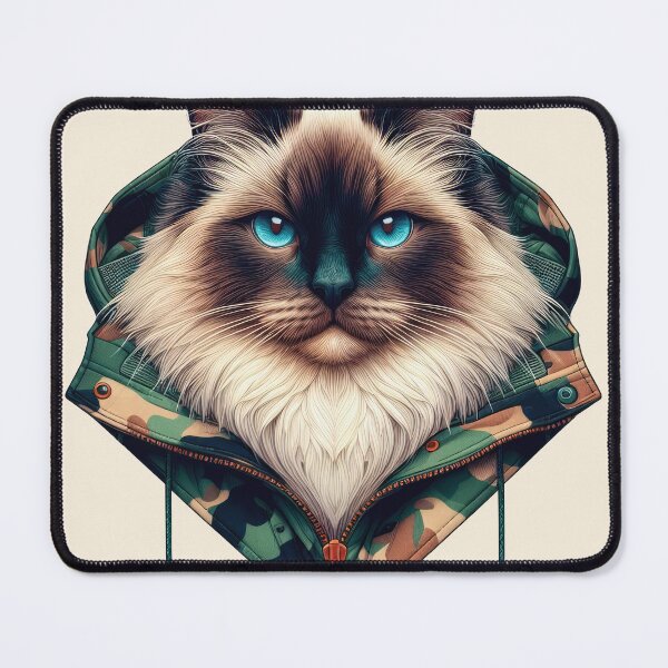Item preview, Urban Cats #65 - Seal Point Birman Cat wearing an urban camo windbreaker designed and sold by elektronen.