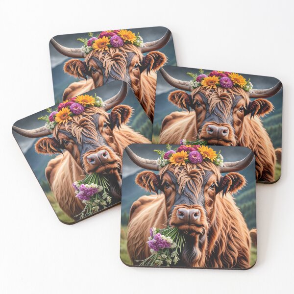 Item preview, Bessie: Highland Cow With Flowers designed and sold by SpunkySpaniel.