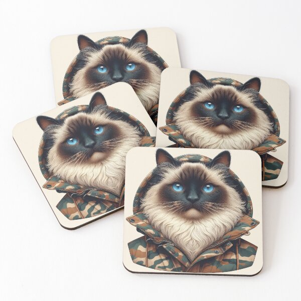 Item preview, Urban Cats #67 - Seal Point Birman Cat wearing an urban camo windbreaker designed and sold by elektronen.