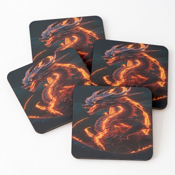 Item preview, Glowing Lava Dragon With Fire on cloudy background designed and sold by leen12 Art Designs Prints.