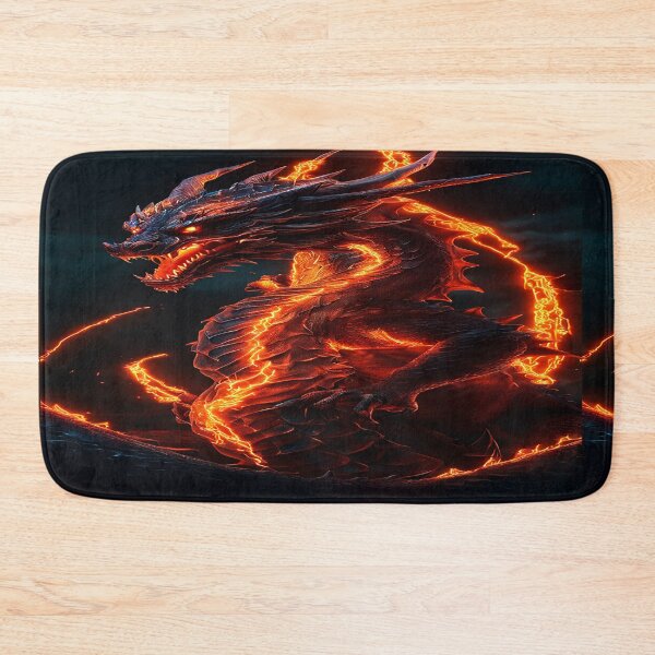 Item preview, Glowing Lava Dragon With Fire on cloudy background designed and sold by leen12 Art Designs Prints.