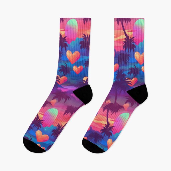 Item preview, Synthwave Hearts, Palm Trees and Sunset Pattern designed and sold by AgathaZolastore.
