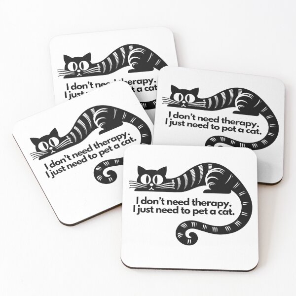 Item preview, "I don't need therapy. I just need to pet a cat." featuring a slinky tabby cat with a long dangling tail - Cute design on designed and sold by ExtraMessages.