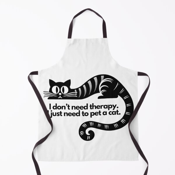 Item preview, "I don't need therapy. I just need to pet a cat." featuring a slinky tabby cat with a long dangling tail - Cute design on designed and sold by ExtraMessages.