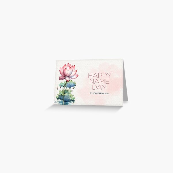 Aperçu de l'œuvre Happy Name Day - Élégance de la fleur de lotus aquarelle créée et vendue par Simply Celebrated Milestones.