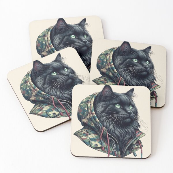 Item preview, Urban Cats #69 - Black Birman Cat wearing an urban camo windbreaker designed and sold by elektronen.