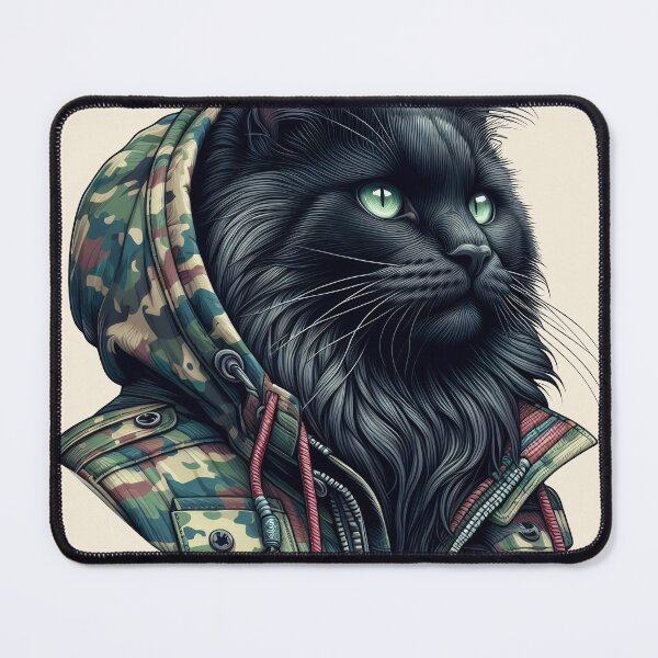 Item preview, Urban Cats #69 - Black Birman Cat wearing an urban camo windbreaker designed and sold by elektronen.