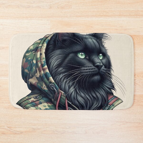 Item preview, Urban Cats #69 - Black Birman Cat wearing an urban camo windbreaker designed and sold by elektronen.
