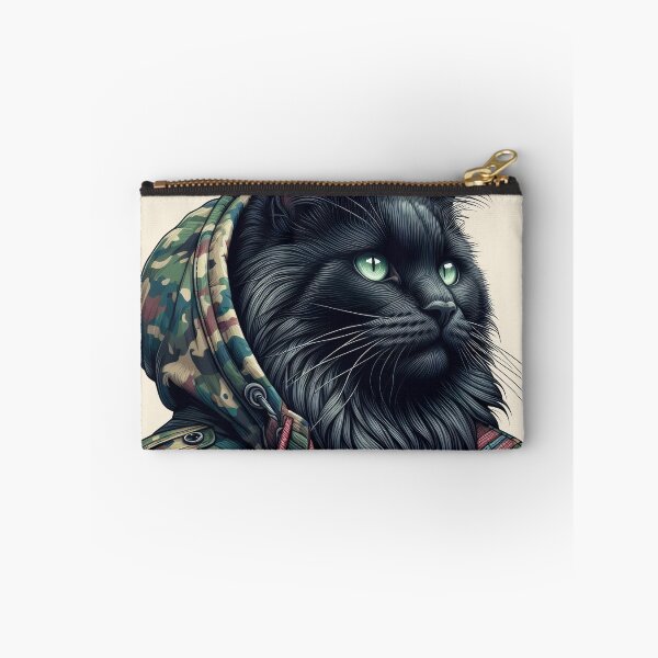 Item preview, Urban Cats #69 - Black Birman Cat wearing an urban camo windbreaker designed and sold by elektronen.