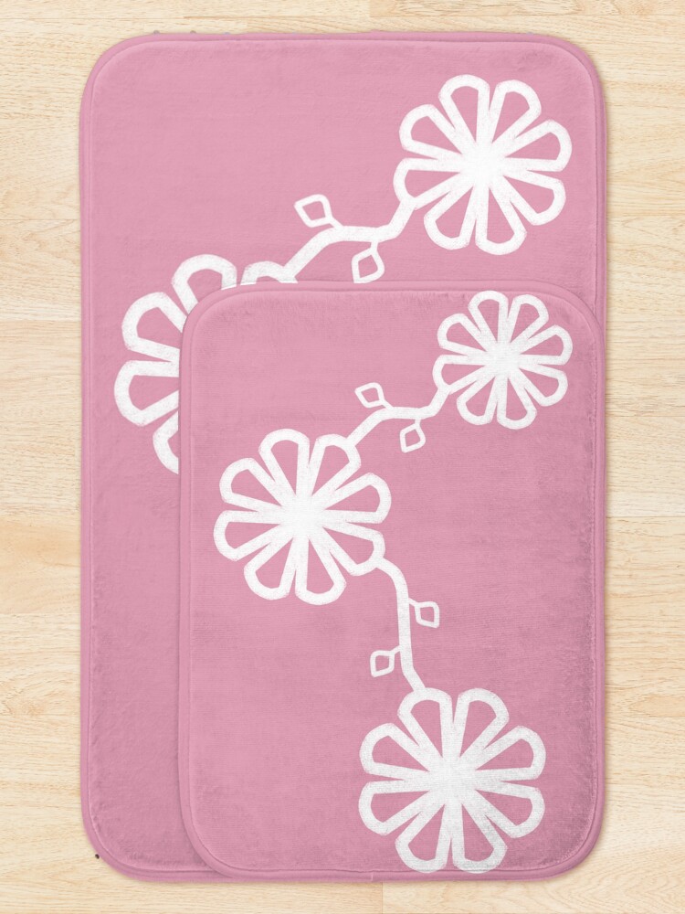 Thumbnail 5 of 6, Bath Mat, Flower Design Chalk Texture Pink Background designed and sold by CarlaBaremb.