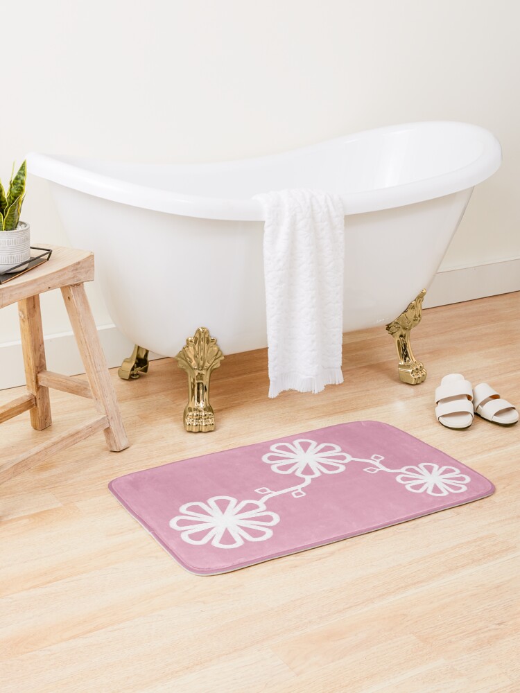 Thumbnail 1 of 6, Bath Mat, Flower Design Chalk Texture Pink Background designed and sold by CarlaBaremb.