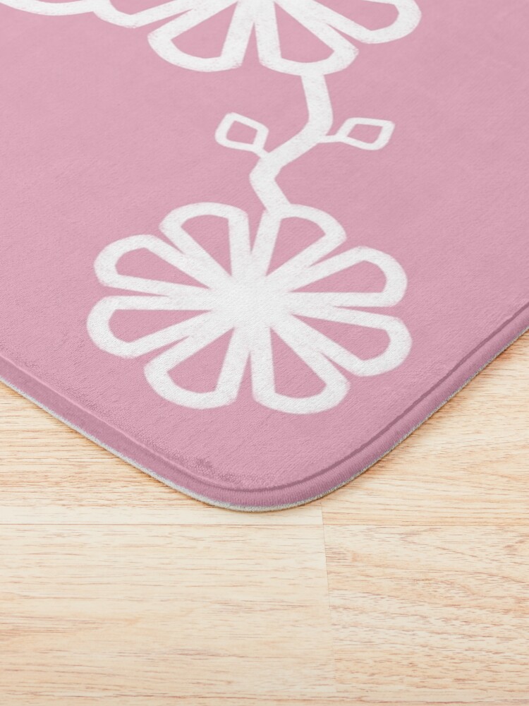 Thumbnail 3 of 6, Bath Mat, Flower Design Chalk Texture Pink Background designed and sold by CarlaBaremb.