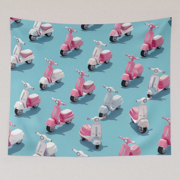 Item preview, Retro Ride: Pink and White Scooters Pattern on Pastel Blue - Vintage Scooter Collection designed and sold by David Balzen.