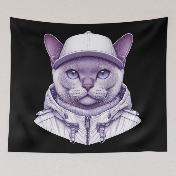 Item preview, Urban Cats #71 - Lilac Burmese Cat wearing an urban white windbreaker designed and sold by elektronen.