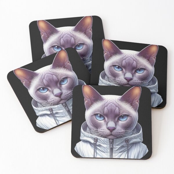 Item preview, Urban Cats #72 - Lilac Burmese Cat wearing an urban white windbreaker designed and sold by elektronen.