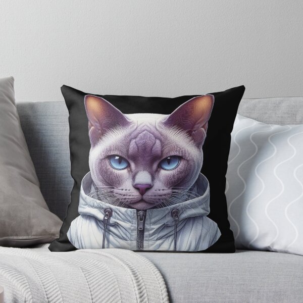 Item preview, Urban Cats #72 - Lilac Burmese Cat wearing an urban white windbreaker designed and sold by elektronen.