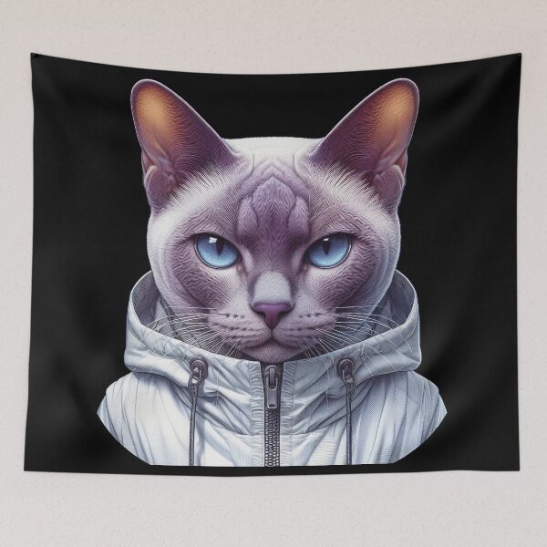 Item preview, Urban Cats #72 - Lilac Burmese Cat wearing an urban white windbreaker designed and sold by elektronen.