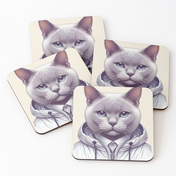 Item preview, Urban Cats #73 - Lilac Burmese Cat wearing an urban white windbreaker designed and sold by elektronen.