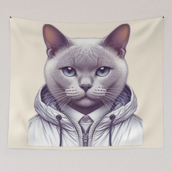 Item preview, Urban Cats #73 - Lilac Burmese Cat wearing an urban white windbreaker designed and sold by elektronen.
