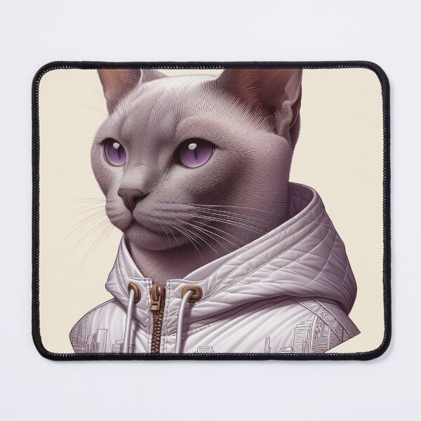 Item preview, Urban Cats #74 - Lilac Burmese Cat wearing an urban white windbreaker designed and sold by elektronen.